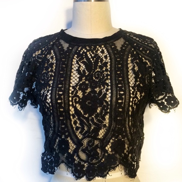 Free People Tops - Free People Black Lace Top w/ Scalloped Hem